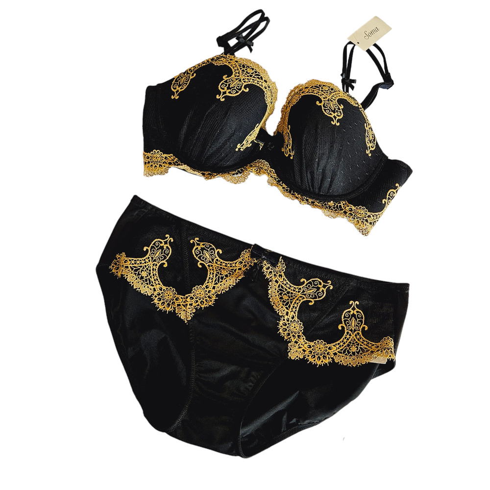 Soma LE Gold Embroidered Decadence Full Coverage Bra Womens‎ 34D Hipster Medium